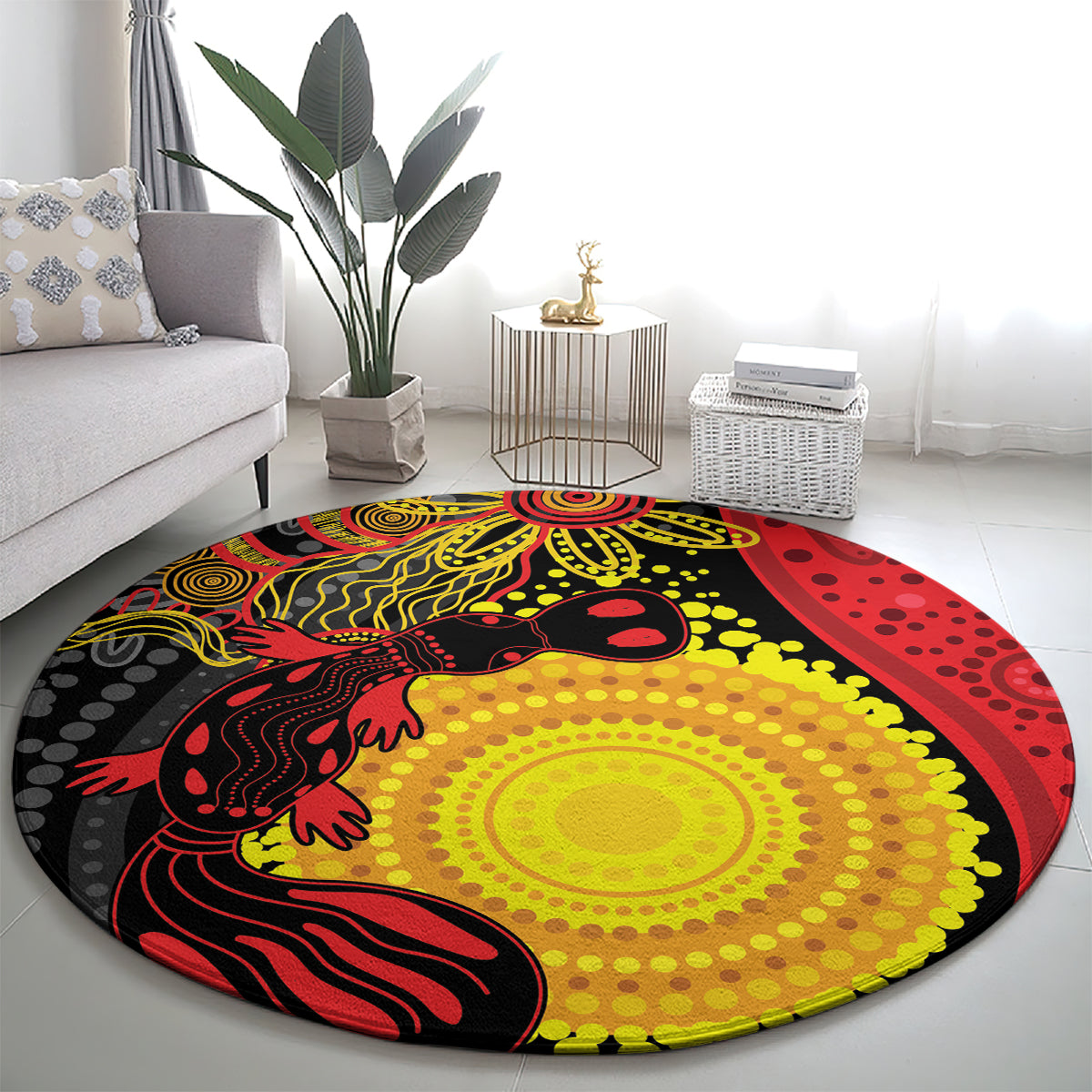 Platypus Aboriginal Art Style Round Carpet