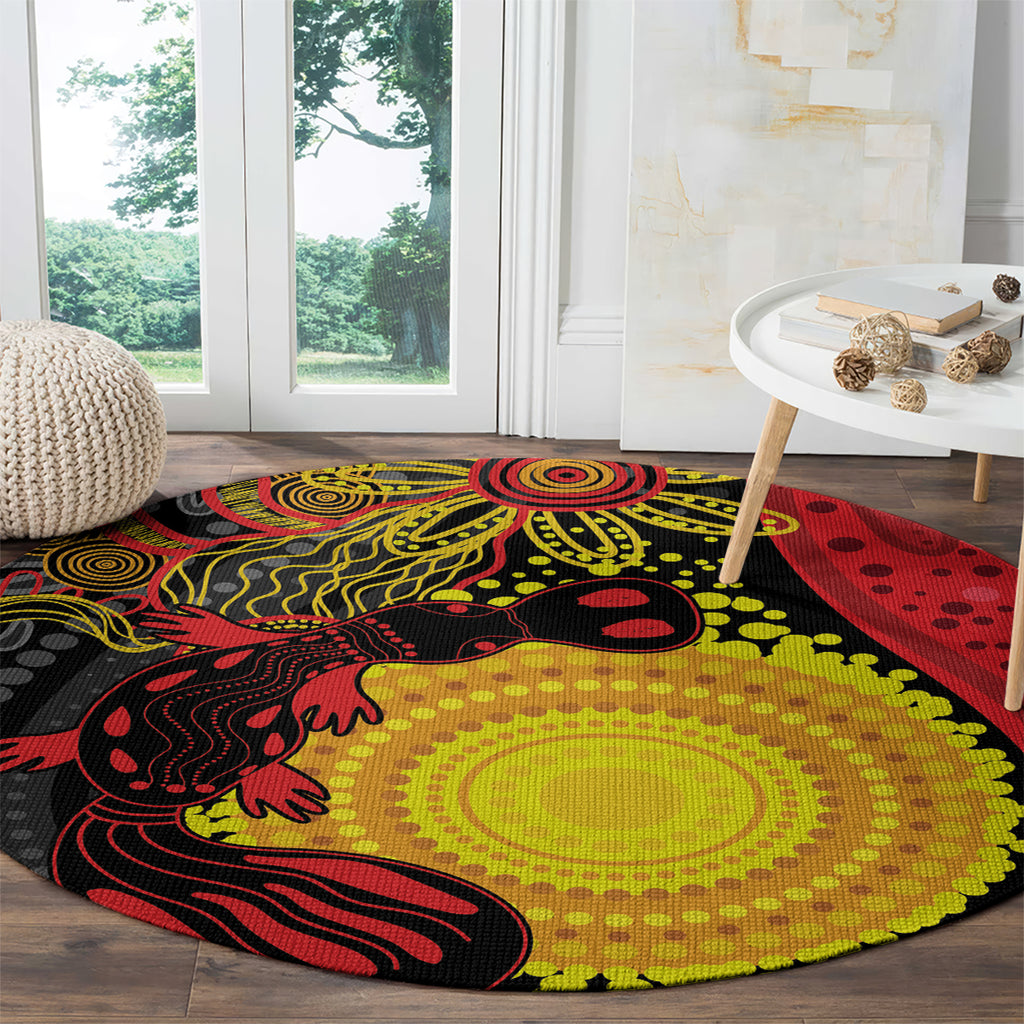Platypus Aboriginal Art Style Round Carpet