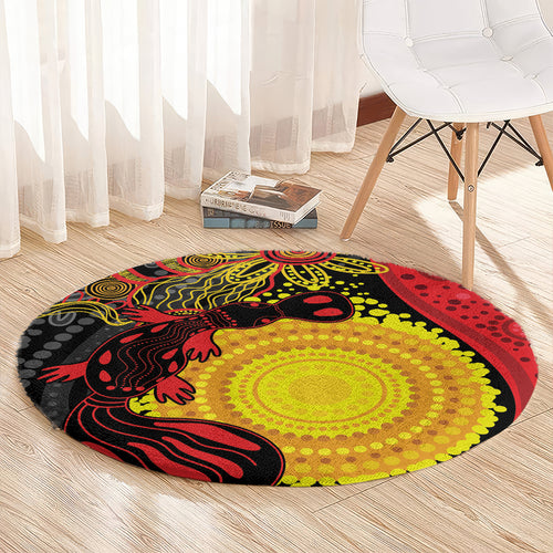 Platypus Aboriginal Art Style Round Carpet
