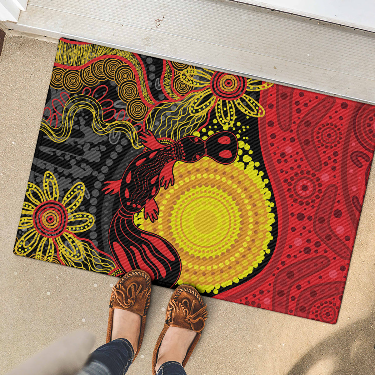 Platypus Aboriginal Art Style Rubber Doormat