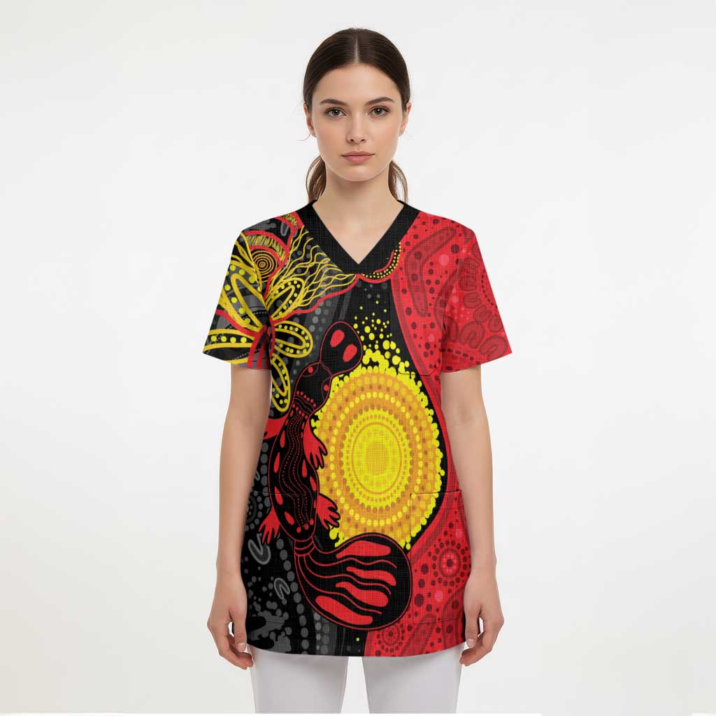 Platypus Aboriginal Art Style Scrub Top - Aussie Hoodie