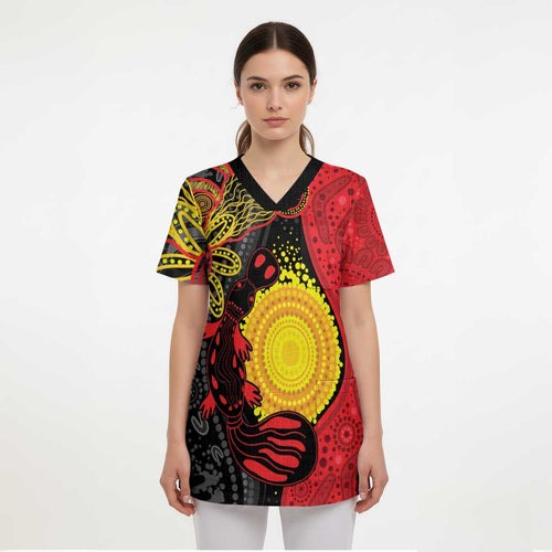 Platypus Aboriginal Art Style Scrub Top - Aussie Hoodie