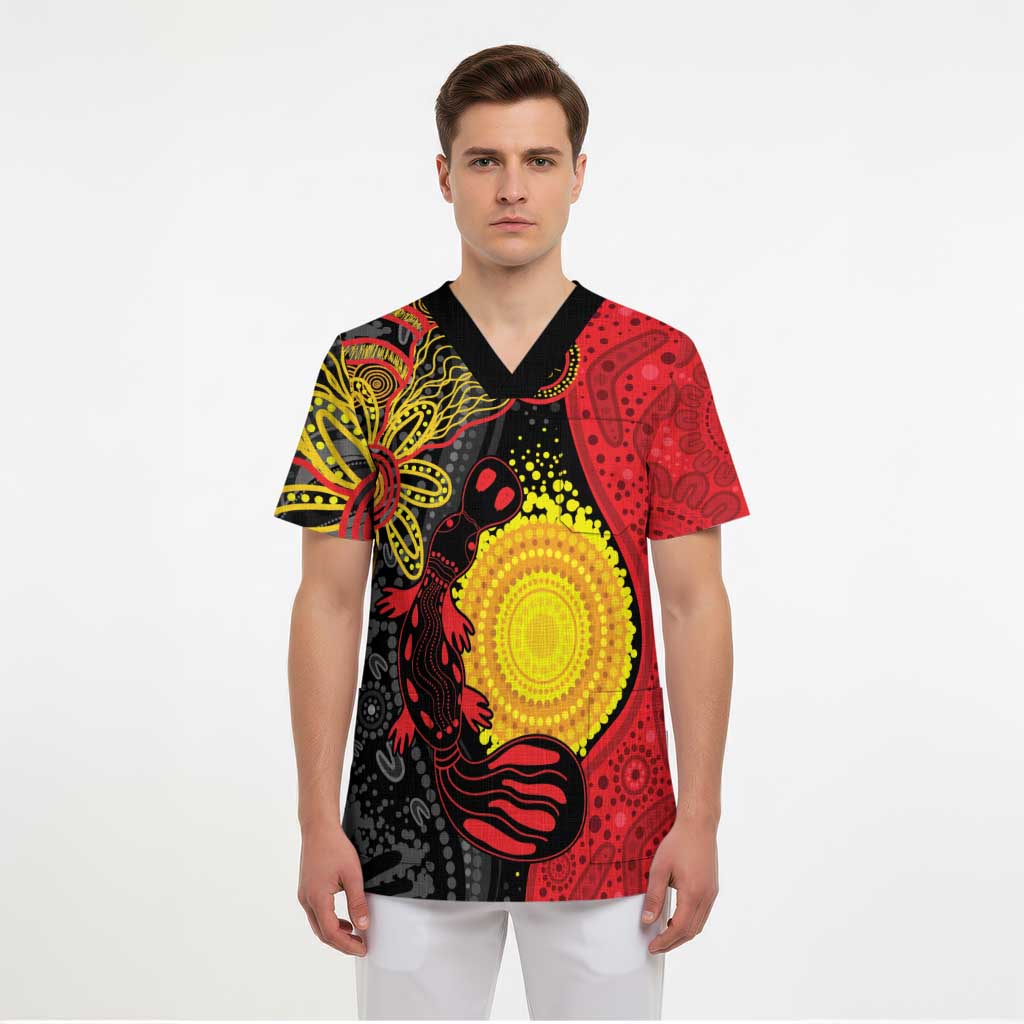 Platypus Aboriginal Art Style Scrub Top - Aussie Hoodie