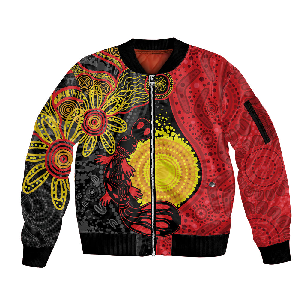 Platypus Aboriginal Art Style Sleeve Zip Bomber Jacket