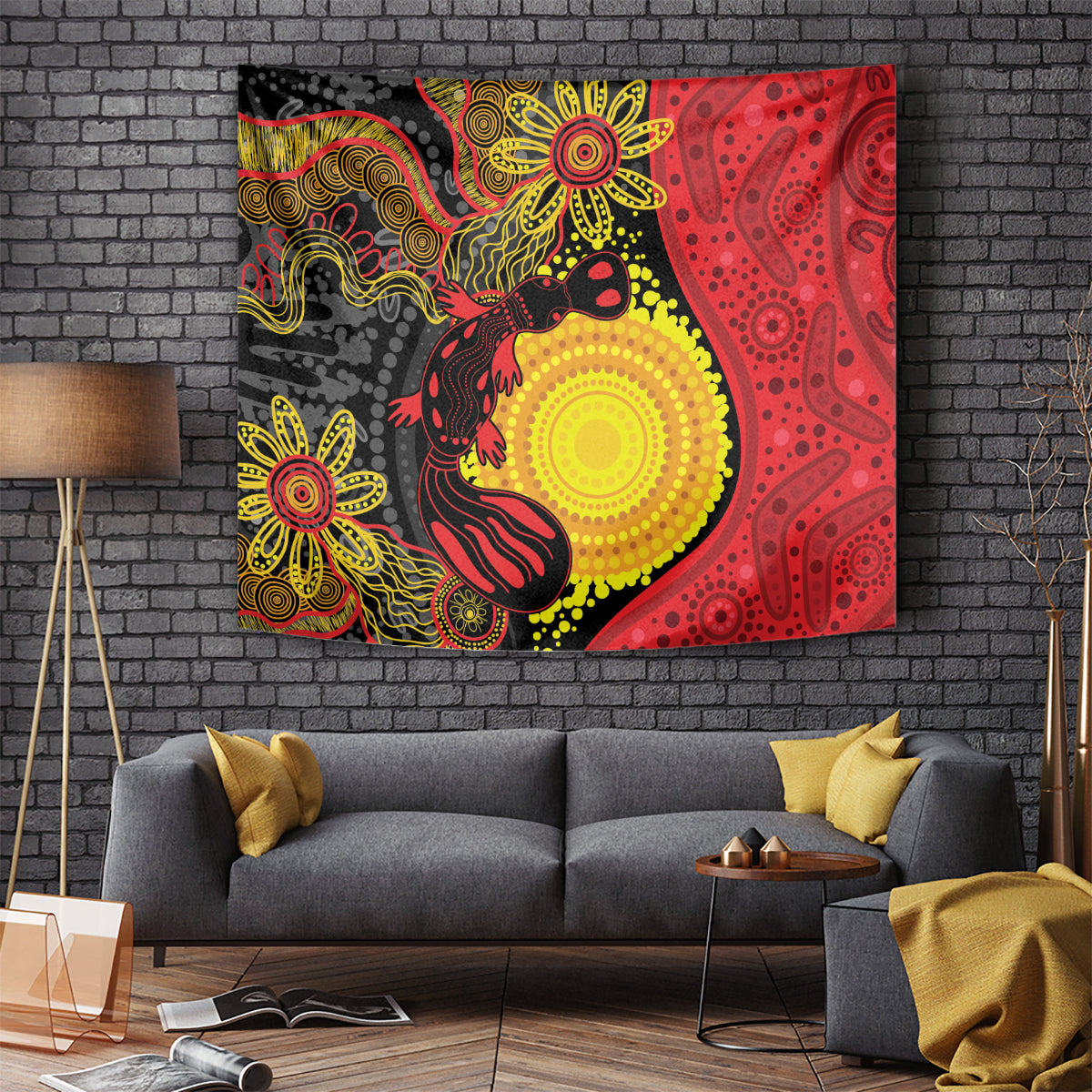 Platypus Aboriginal Art Style Tapestry