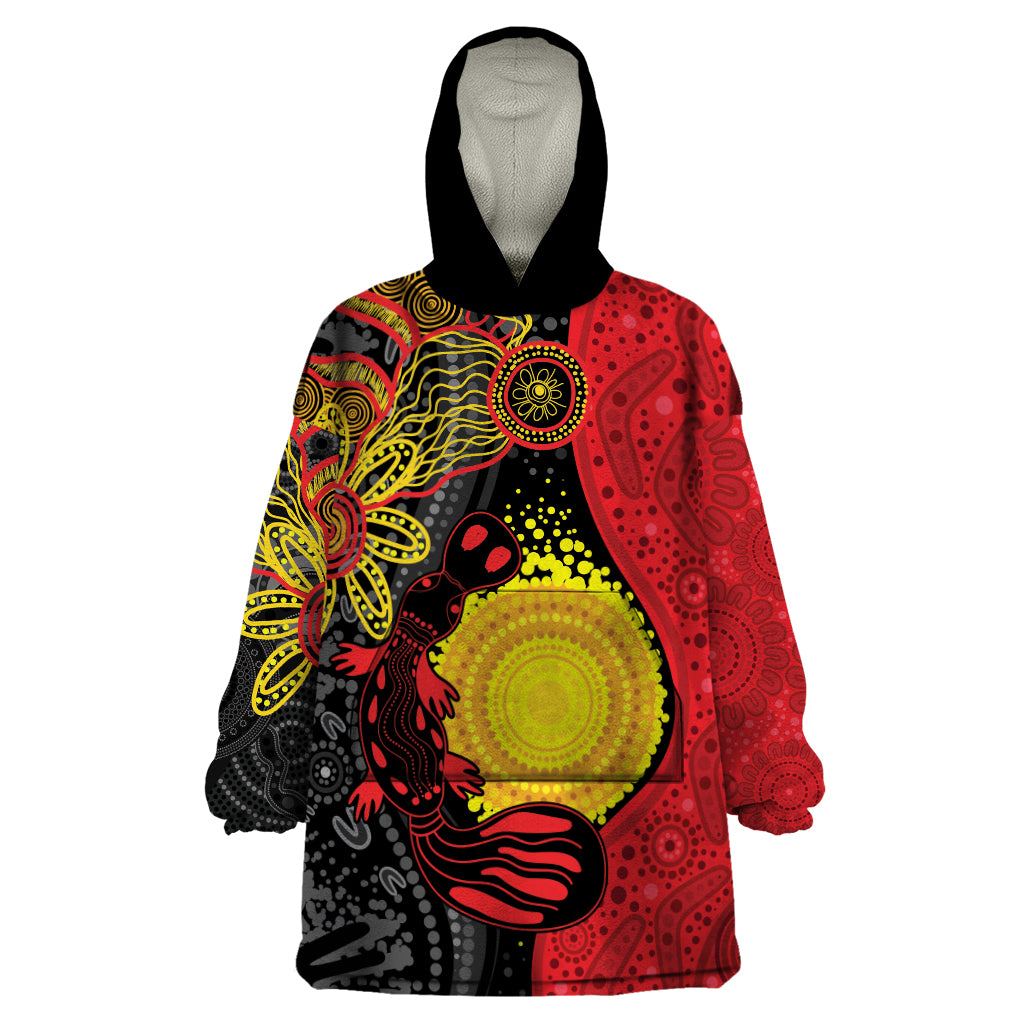 Platypus Aboriginal Art Style Wearable Blanket Hoodie