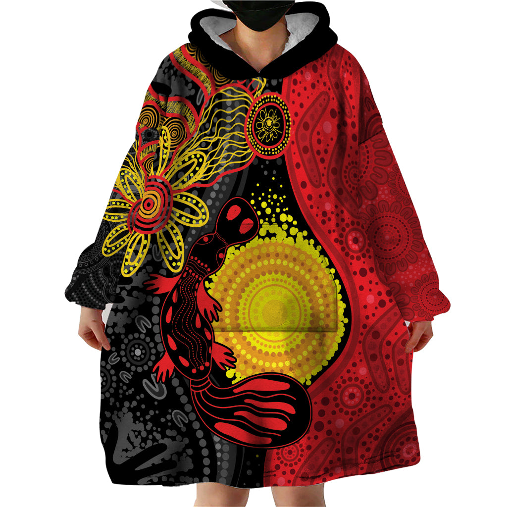 Platypus Aboriginal Art Style Wearable Blanket Hoodie