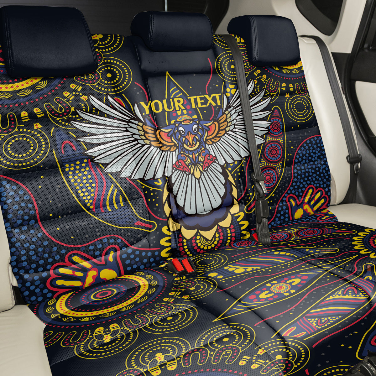 Custom Adelaide Football Back Car Seat Cover With Crow Aboriginal Art Style