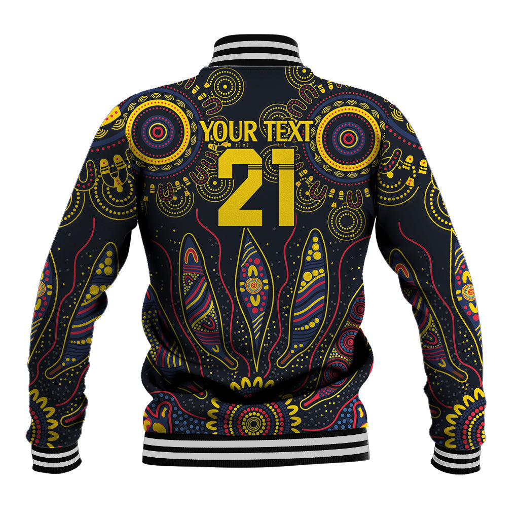 Custom Adelaide Football Baseball Jacket With Crow Aboriginal Art Style
