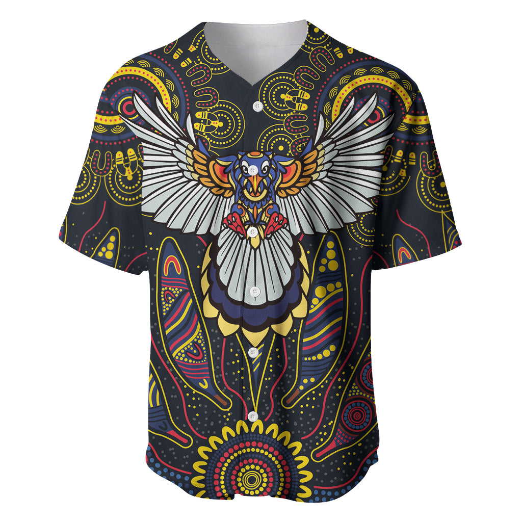 Custom Adelaide Football Baseball Jersey With Crow Aboriginal Art Style