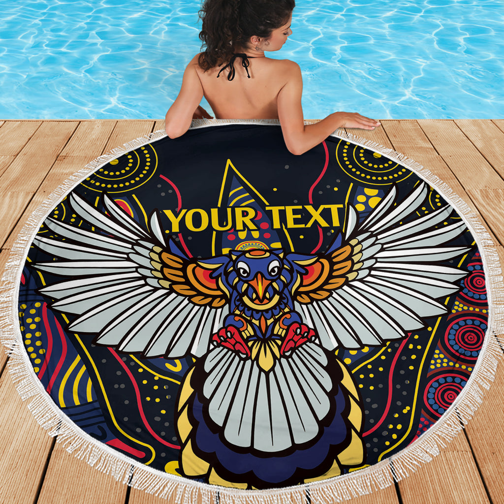 Custom Adelaide Football Beach Blanket With Crow Aboriginal Art Style