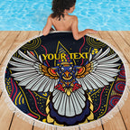 Custom Adelaide Football Beach Blanket With Crow Aboriginal Art Style