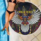 Custom Adelaide Football Beach Blanket With Crow Aboriginal Art Style