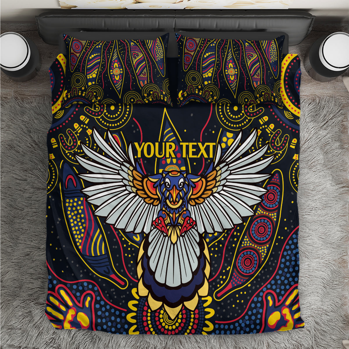 Custom Adelaide Football Bedding Set With Crow Aboriginal Art Style