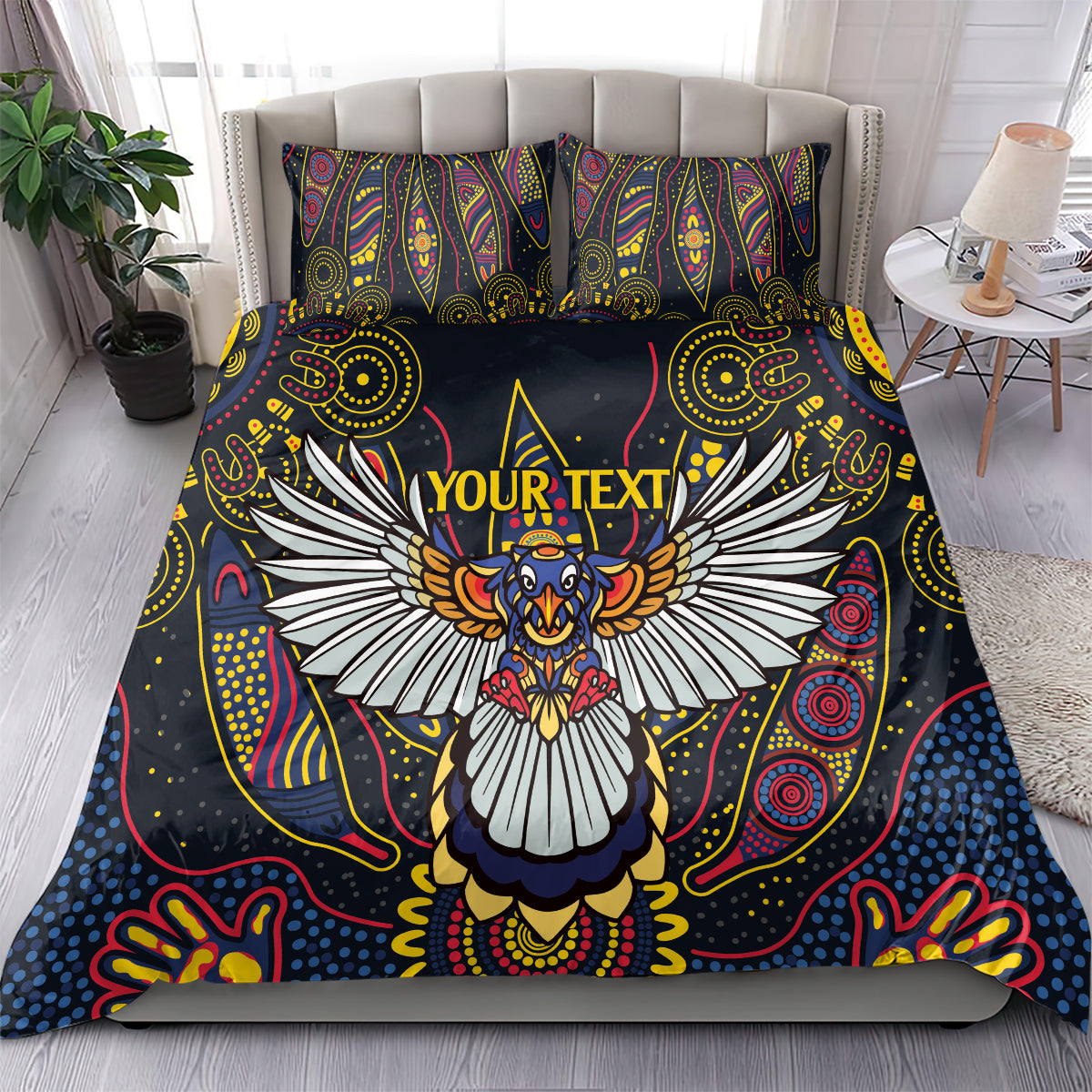 Custom Adelaide Football Bedding Set With Crow Aboriginal Art Style