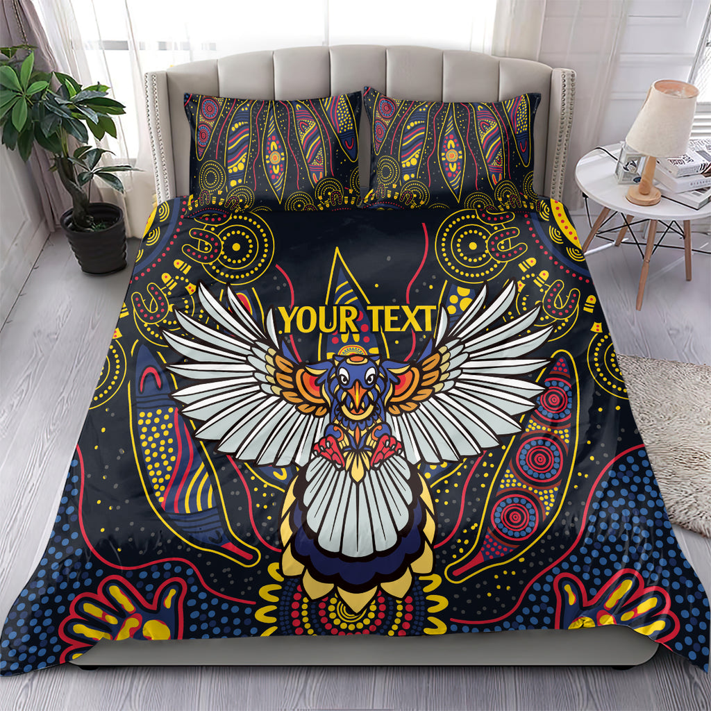 Custom Adelaide Football Bedding Set With Crow Aboriginal Art Style