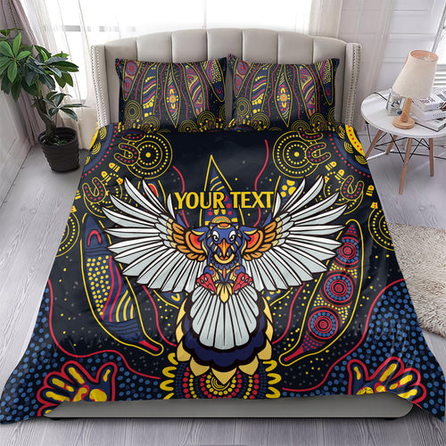 Custom Adelaide Football Bedding Set With Crow Aboriginal Art Style