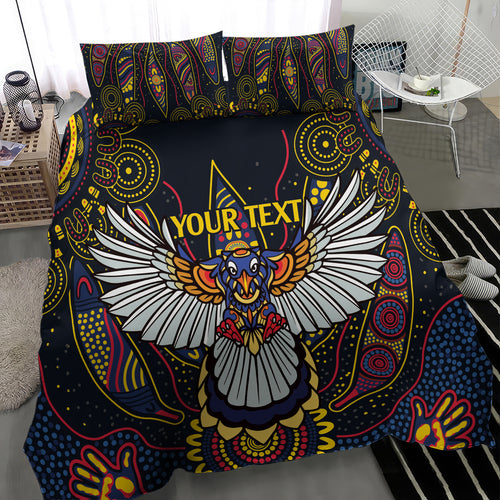 Custom Adelaide Football Bedding Set With Crow Aboriginal Art Style