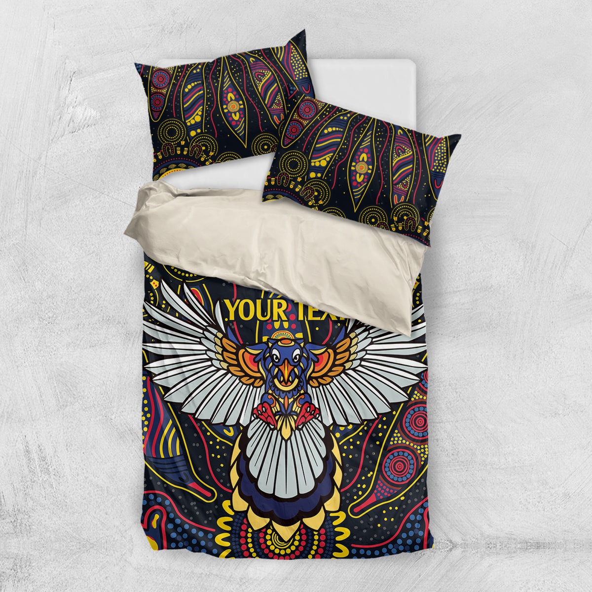 Custom Adelaide Football Bedding Set With Crow Aboriginal Art Style