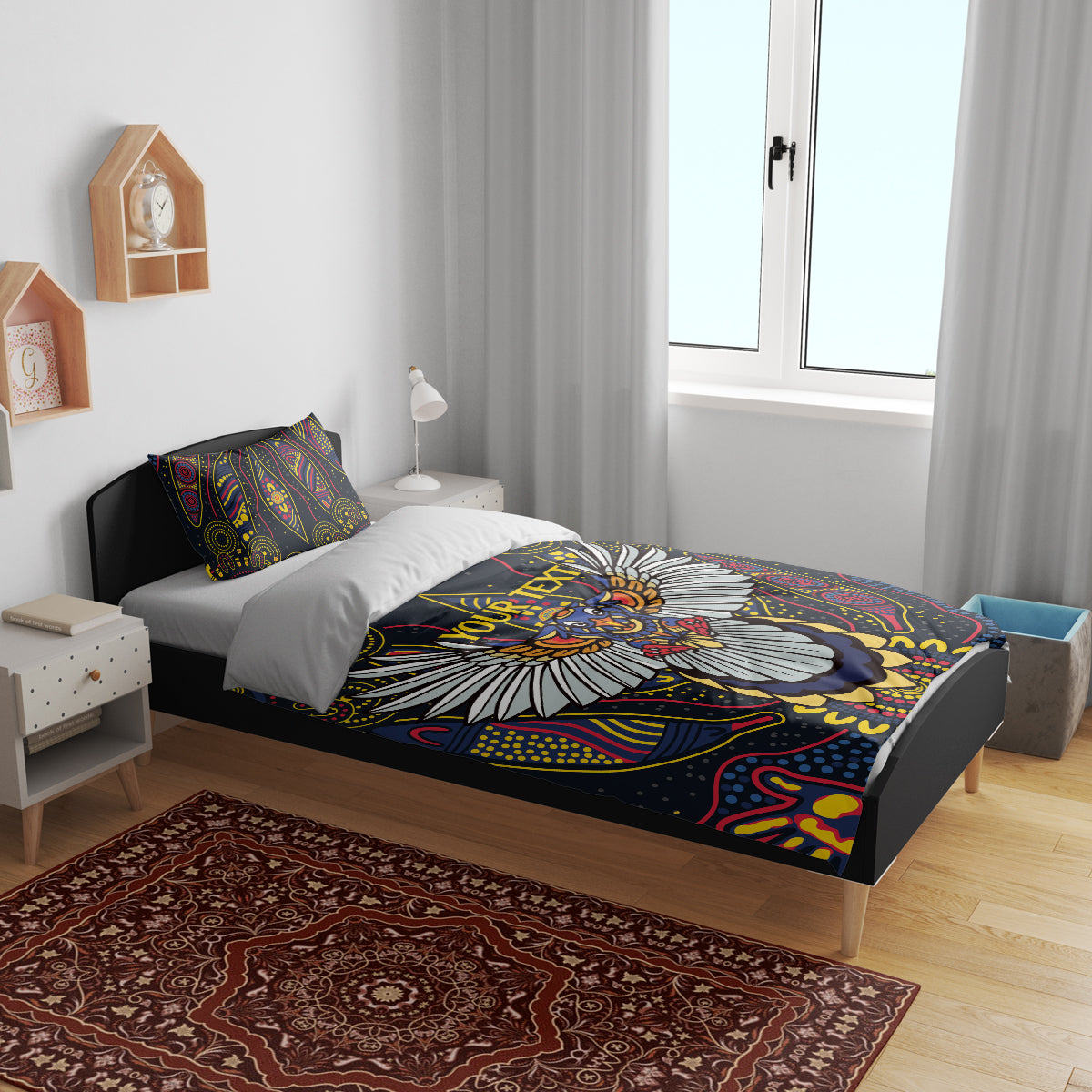 Custom Adelaide Football Bedding Set With Crow Aboriginal Art Style
