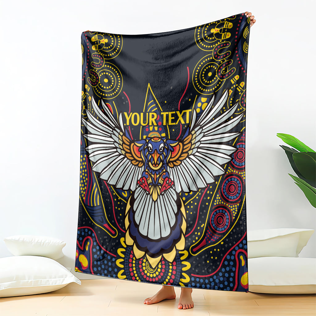 Custom Adelaide Football Blanket With Crow Aboriginal Art Style