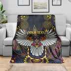 Custom Adelaide Football Blanket With Crow Aboriginal Art Style