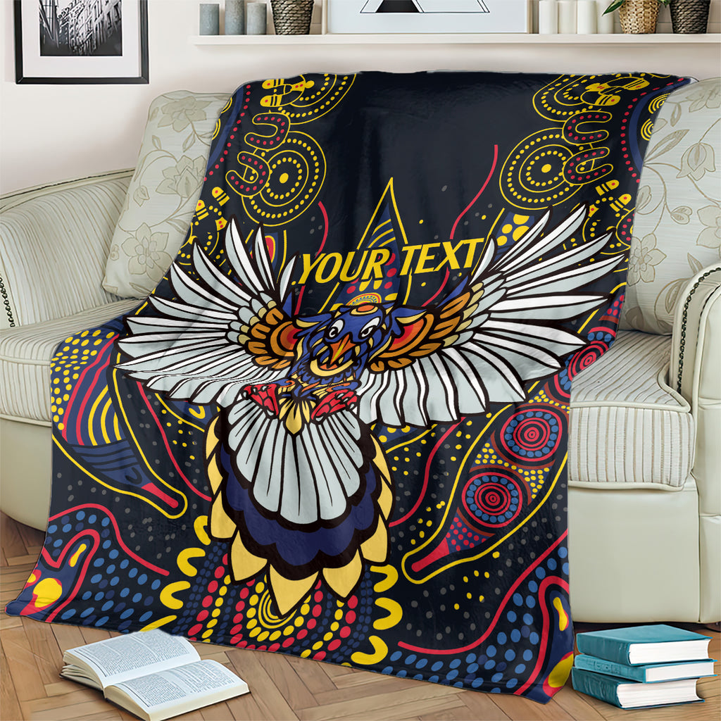 Custom Adelaide Football Blanket With Crow Aboriginal Art Style