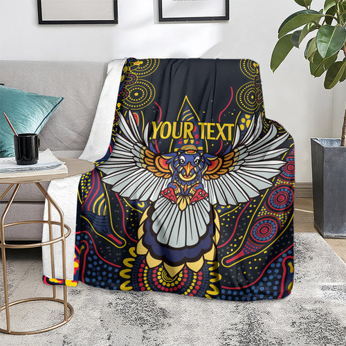 Custom Adelaide Football Blanket With Crow Aboriginal Art Style