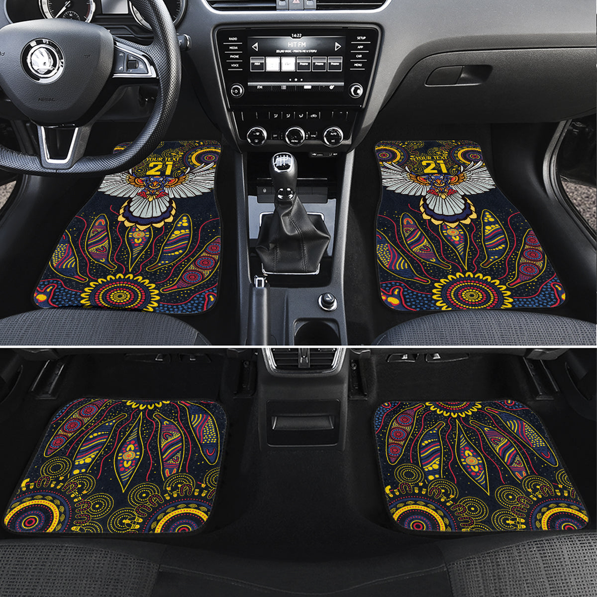 Custom Adelaide Football Car Mats With Crow Aboriginal Art Style