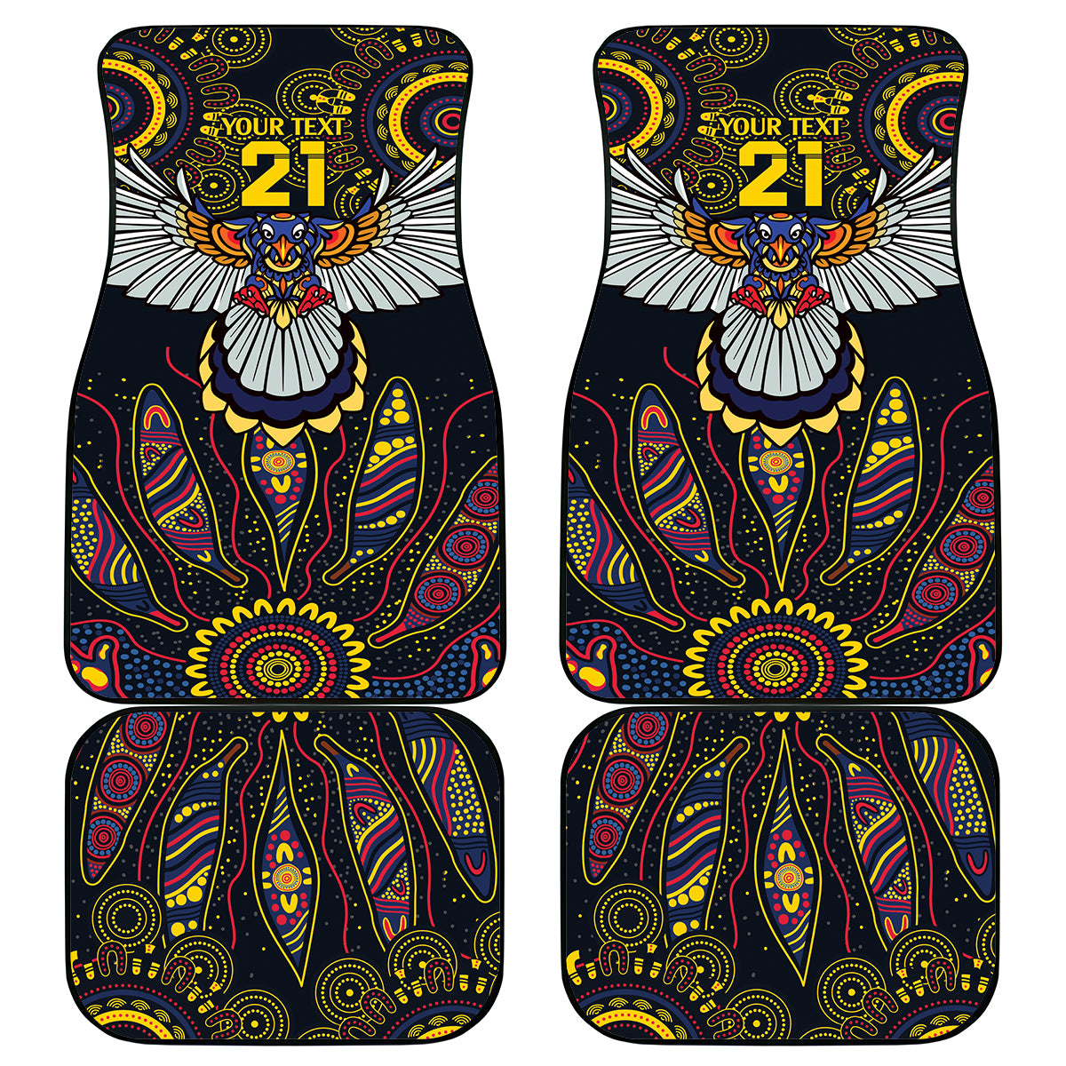Custom Adelaide Football Car Mats With Crow Aboriginal Art Style
