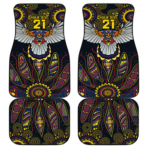 Custom Adelaide Football Car Mats With Crow Aboriginal Art Style