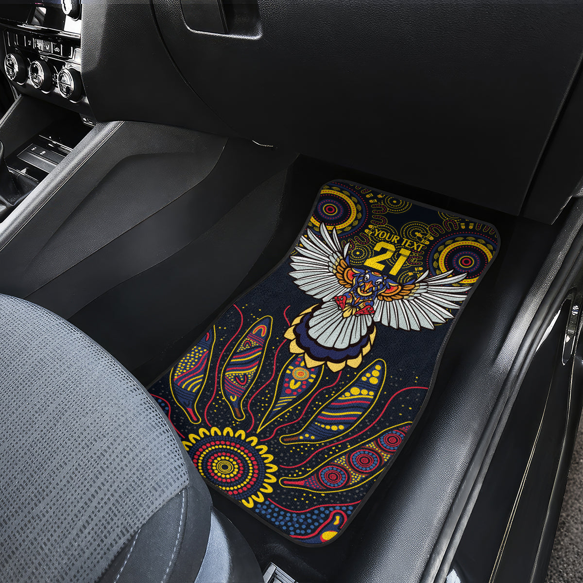 Custom Adelaide Football Car Mats With Crow Aboriginal Art Style
