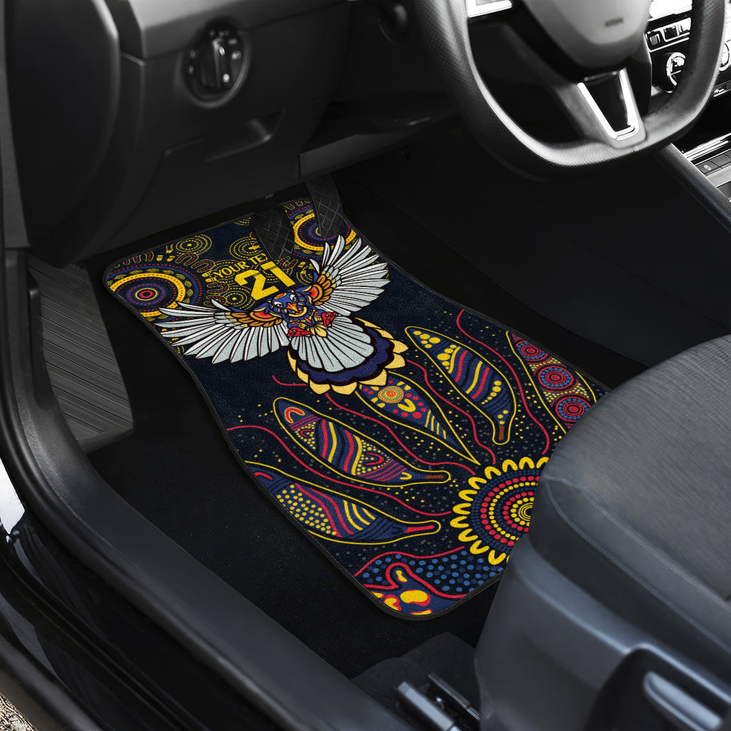 Custom Adelaide Football Car Mats With Crow Aboriginal Art Style
