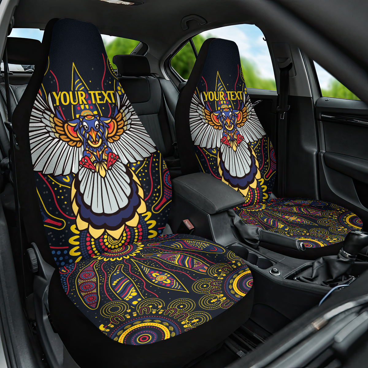 Custom Adelaide Football Car Seat Cover With Crow Aboriginal Art Style