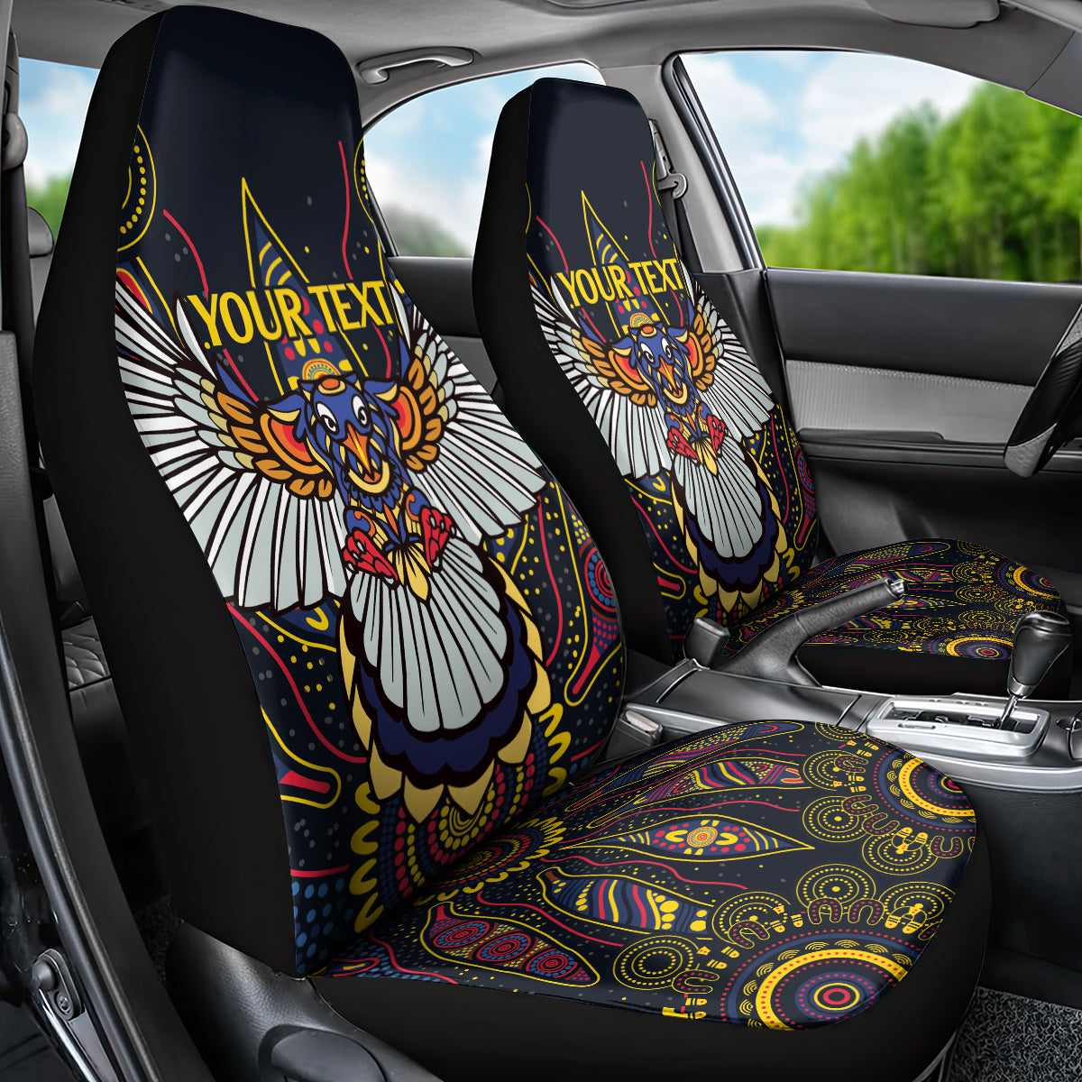 Custom Adelaide Football Car Seat Cover With Crow Aboriginal Art Style