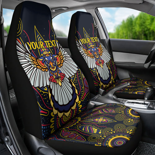 Custom Adelaide Football Car Seat Cover With Crow Aboriginal Art Style