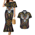 Custom Adelaide Football Couples Matching Mermaid Dress and Hawaiian Shirt With Crow Aboriginal Art Style