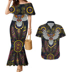 Custom Adelaide Football Couples Matching Mermaid Dress and Hawaiian Shirt With Crow Aboriginal Art Style