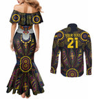 Custom Adelaide Football Couples Matching Mermaid Dress and Long Sleeve Button Shirt With Crow Aboriginal Art Style