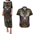 Custom Adelaide Football Couples Matching Puletasi and Hawaiian Shirt With Crow Aboriginal Art Style