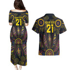 Custom Adelaide Football Couples Matching Puletasi and Hawaiian Shirt With Crow Aboriginal Art Style