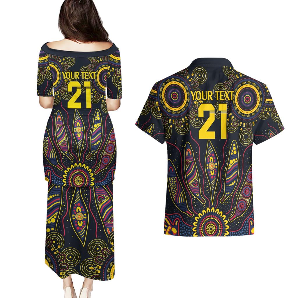 Custom Adelaide Football Couples Matching Puletasi and Hawaiian Shirt With Crow Aboriginal Art Style