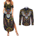 Custom Adelaide Football Couples Matching Summer Maxi Dress and Long Sleeve Button Shirt With Crow Aboriginal Art Style