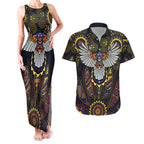 Custom Adelaide Football Couples Matching Tank Maxi Dress and Hawaiian Shirt With Crow Aboriginal Art Style