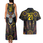 Custom Adelaide Football Couples Matching Tank Maxi Dress and Hawaiian Shirt With Crow Aboriginal Art Style