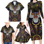 Custom Adelaide Football Family Matching Long Sleeve Bodycon Dress and Hawaiian Shirt With Crow Aboriginal Art Style