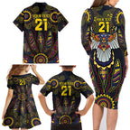 Custom Adelaide Football Family Matching Long Sleeve Bodycon Dress and Hawaiian Shirt With Crow Aboriginal Art Style