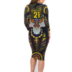 Custom Adelaide Football Family Matching Long Sleeve Bodycon Dress and Hawaiian Shirt With Crow Aboriginal Art Style