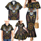 Custom Adelaide Football Family Matching Mermaid Dress and Hawaiian Shirt With Crow Aboriginal Art Style