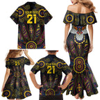 Custom Adelaide Football Family Matching Mermaid Dress and Hawaiian Shirt With Crow Aboriginal Art Style